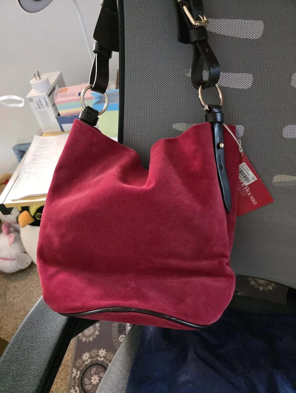 NWT Dooney & Bourke cherry red suede feed bag purse RARE! BNNU
